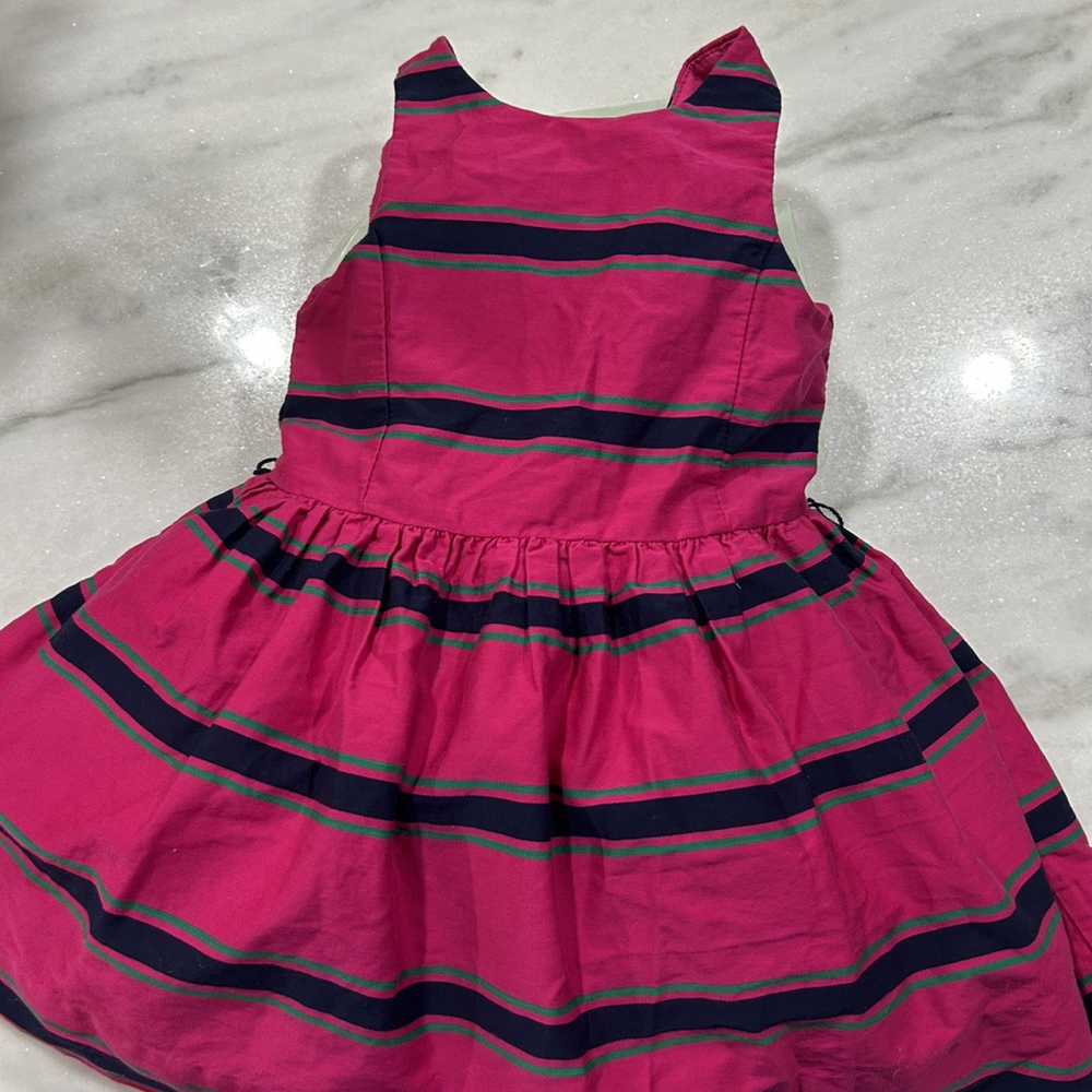 Ralph Lauren Girl’s  2T Hot Pink Striped Lined Button Dress Formal Semi formal